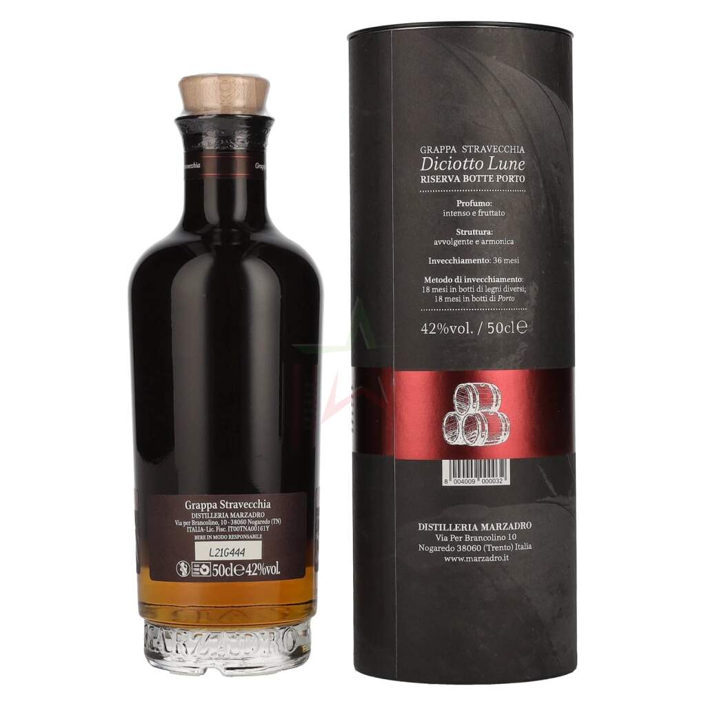Grappa Stravecchia Le Diciotto Lune Riserva Botte Porto Marzadro